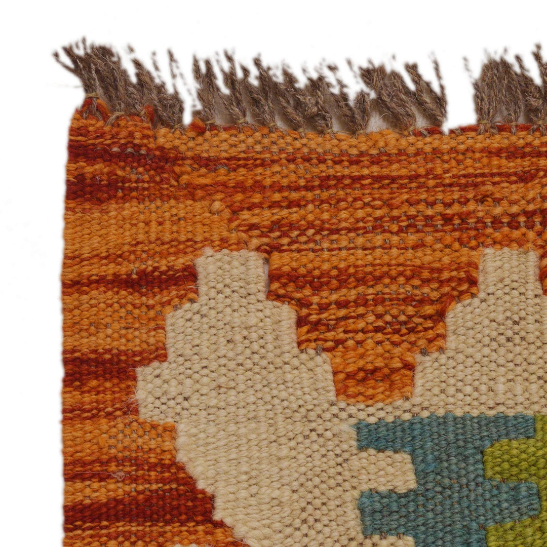 Hand Knotted Afghan Style Kilim Runner 2' 8" x 9' 7" - No. AL69574