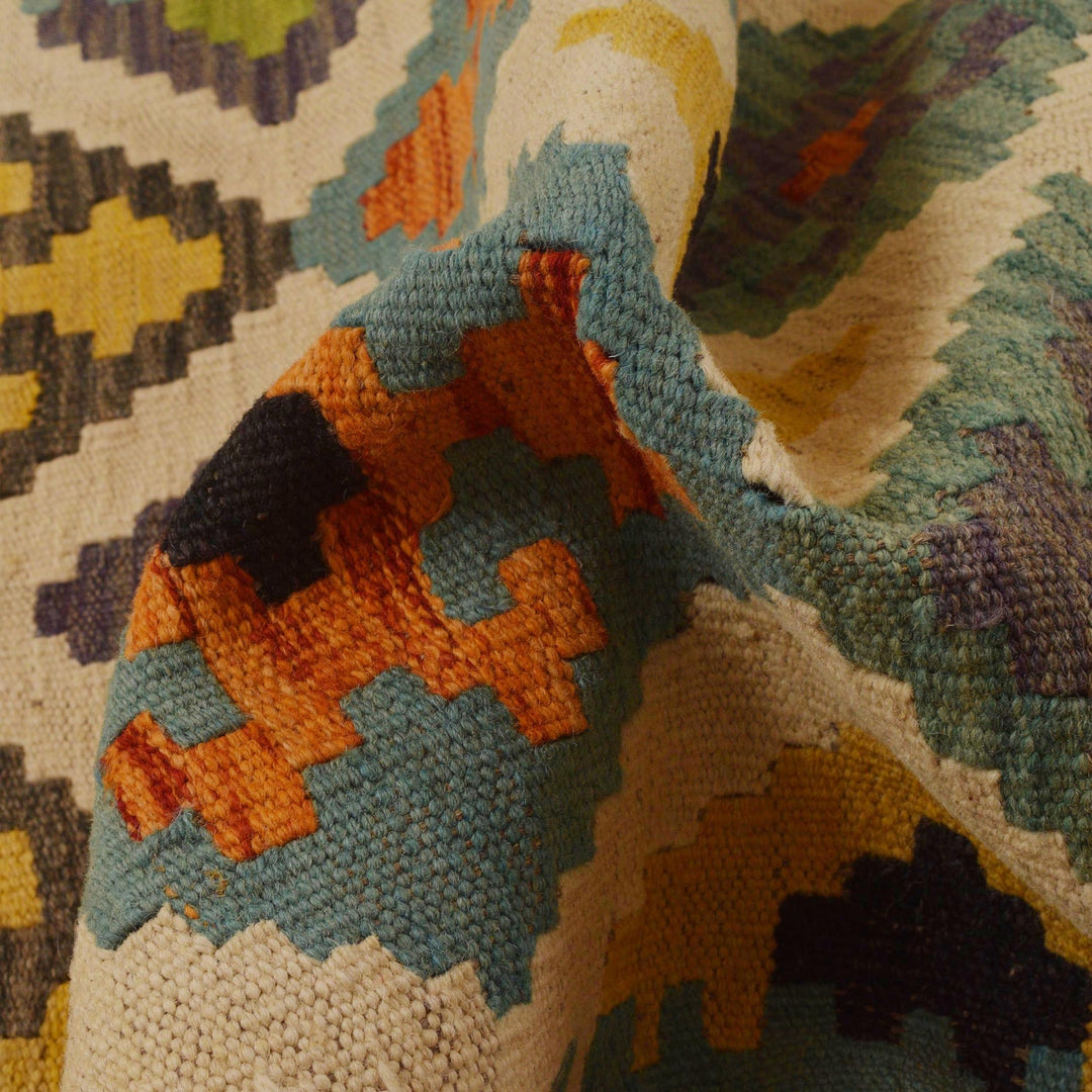 Hand Knotted Afghan Style Kilim Runner 2' 8" x 9' 7" - No. AL69574