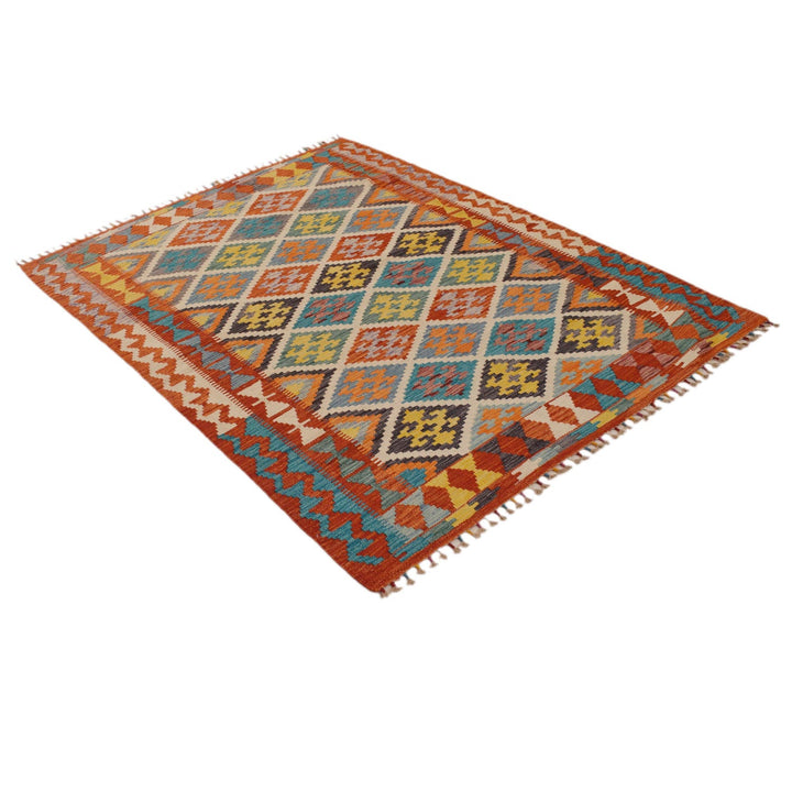 Hand Woven Wool Kelim 4' 2" x 5' 10" - No. AL79676