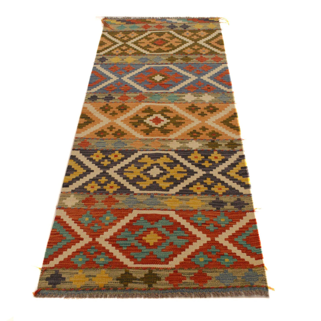Colorful Flat-Weave Wool Kilim Runner 2' 3"x 6' 5" - No. AL96510