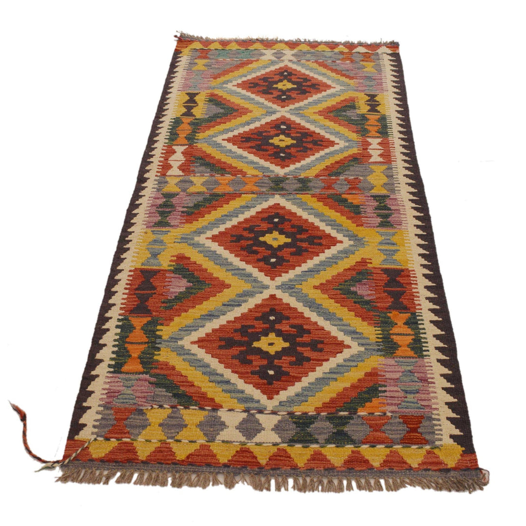 Hand Knotted Afghan Style Kilim Runner 2' 6"x 6' 6" - No. AL45194