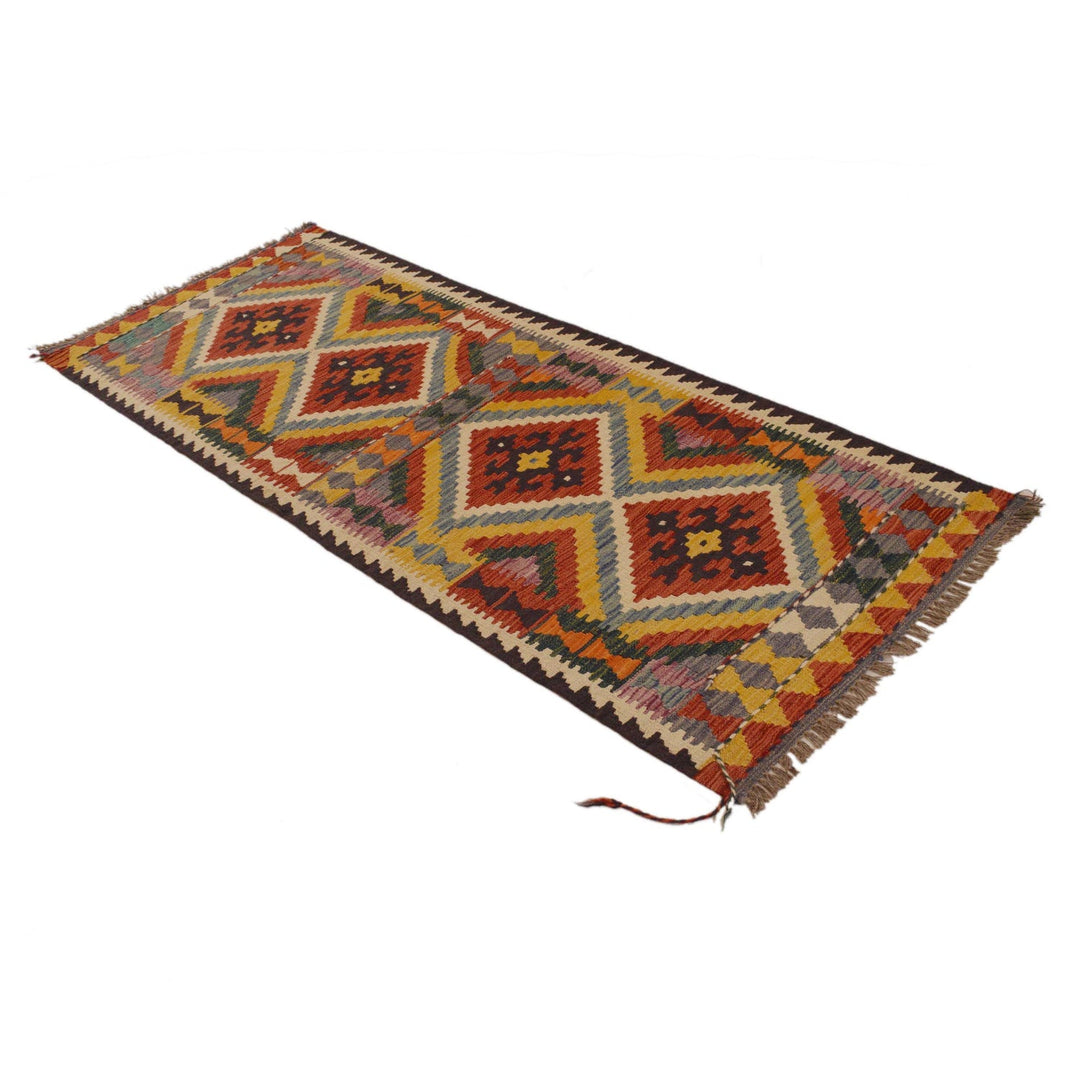 Hand Knotted Afghan Style Kilim Runner 2' 6"x 6' 6" - No. AL45194