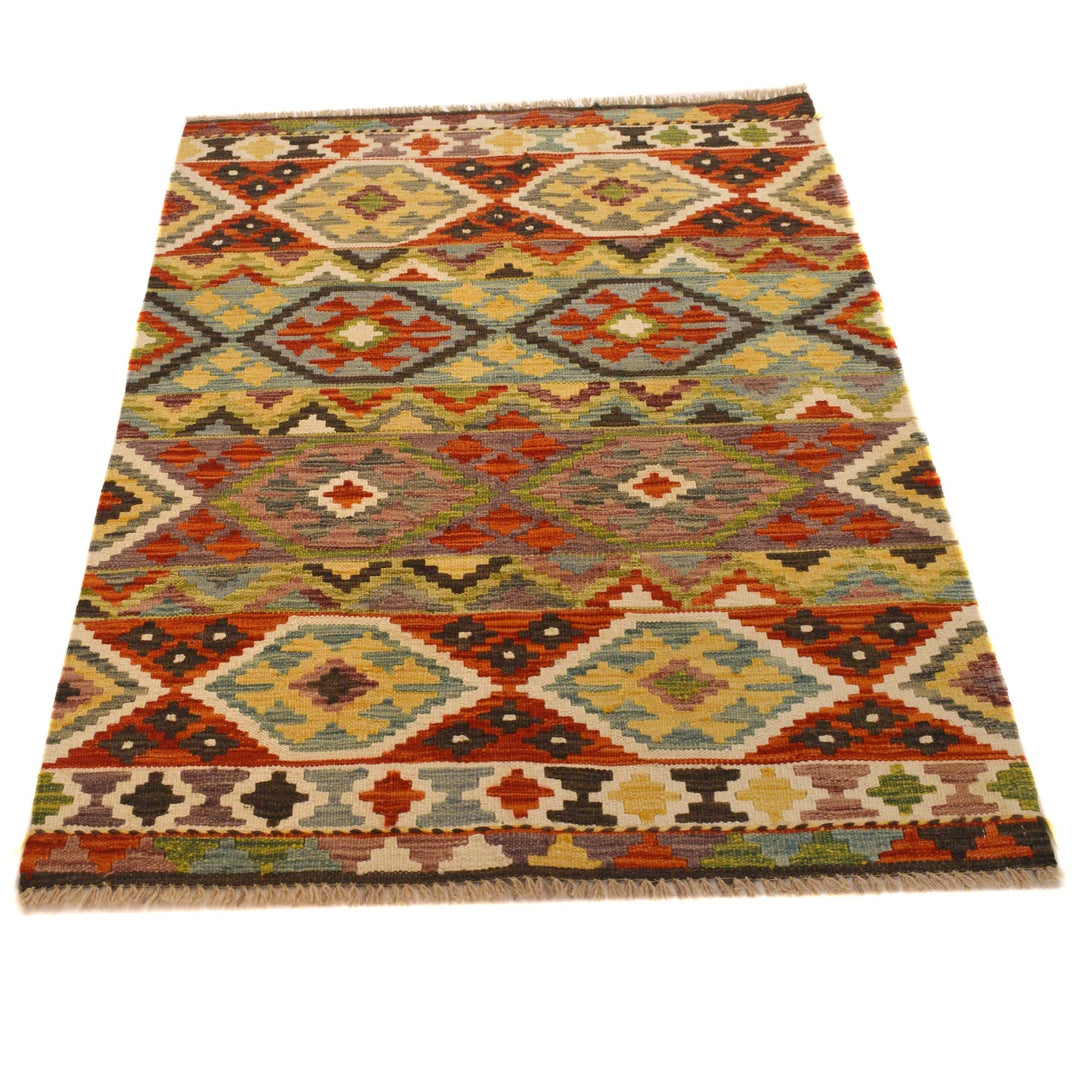 Colorful Flat-Weave Wool Kilim 3' 4" x 4' 9" - No. AL22333