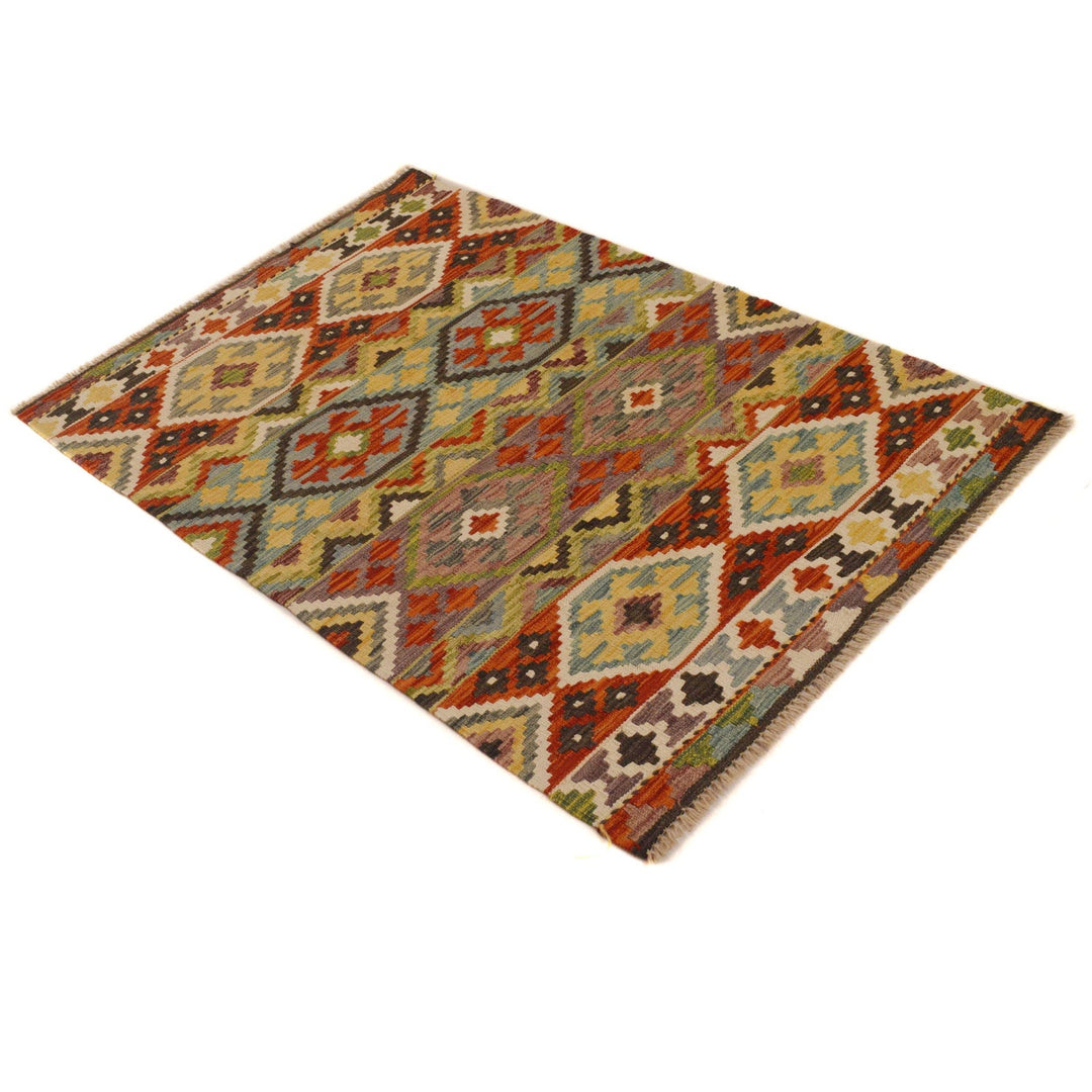 Colorful Flat-Weave Wool Kilim 3' 4" x 4' 9" - No. AL22333