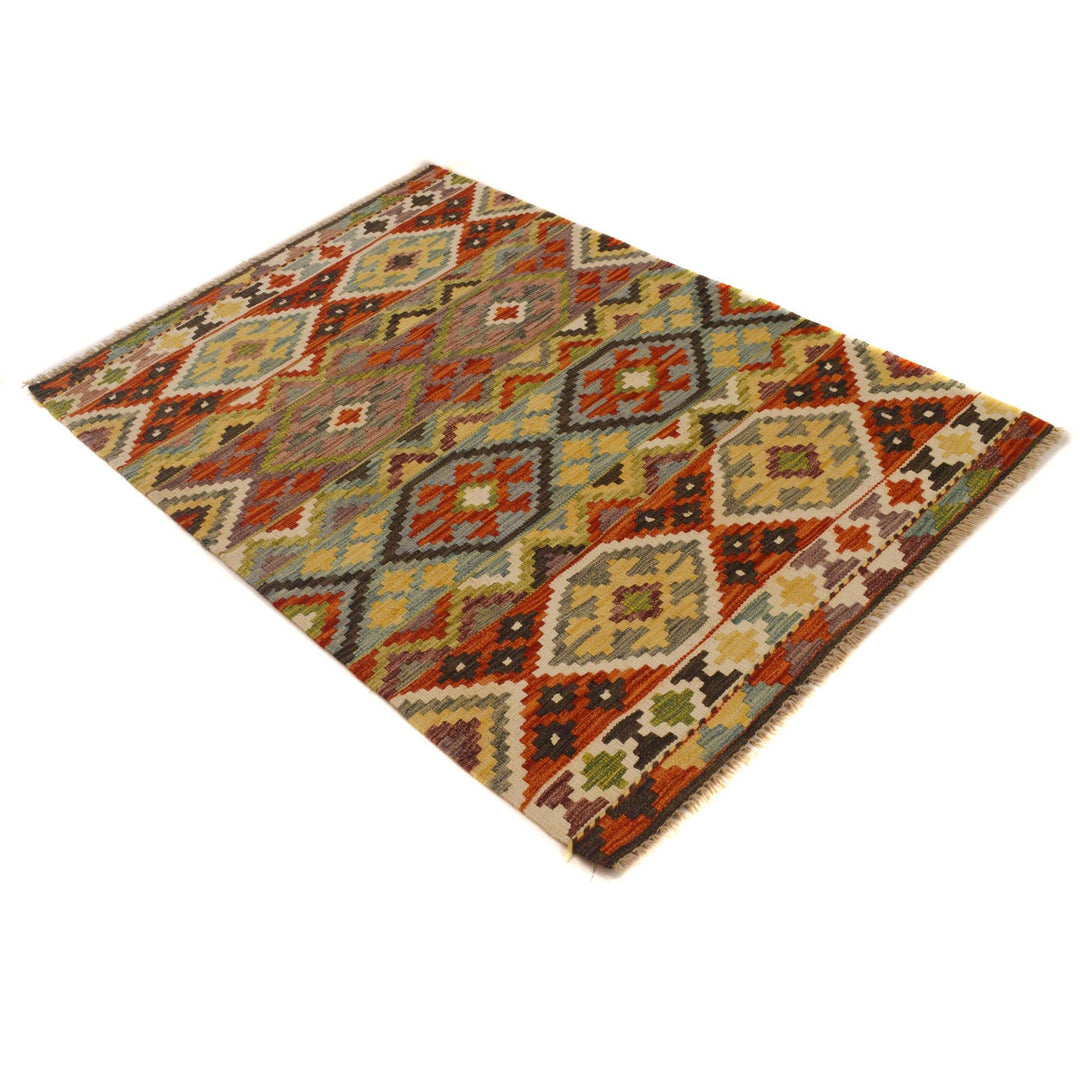 Colorful Flat-Weave Wool Kilim 3' 4" x 4' 9" - No. AL22333