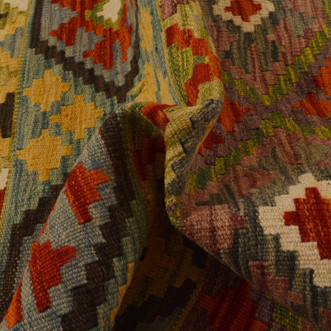 Colorful Flat-Weave Wool Kilim 3' 4" x 4' 9" - No. AL22333