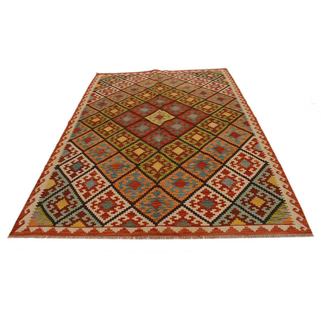 Colorful Flat-Weave Wool Kilim 5' 11" x 8' 8" - No. AL81585