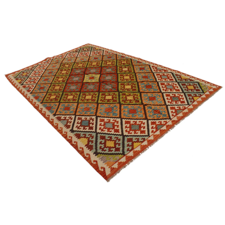 Colorful Flat-Weave Wool Kilim 5' 11" x 8' 8" - No. AL81585