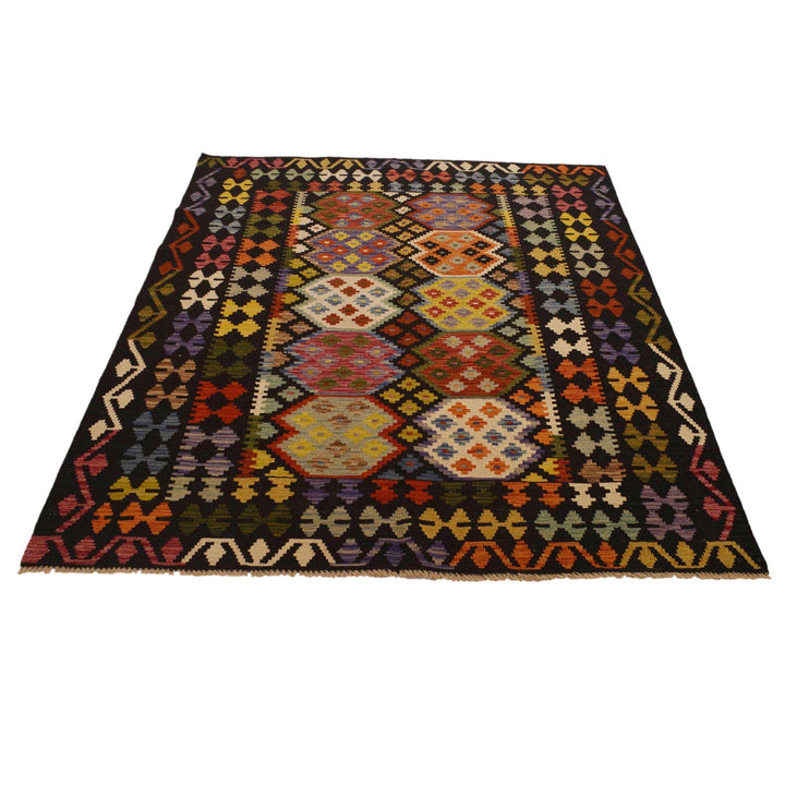 Colorful Flat-Weave Wool Kilim 5' 2" x 6' 7" - No. AL81861