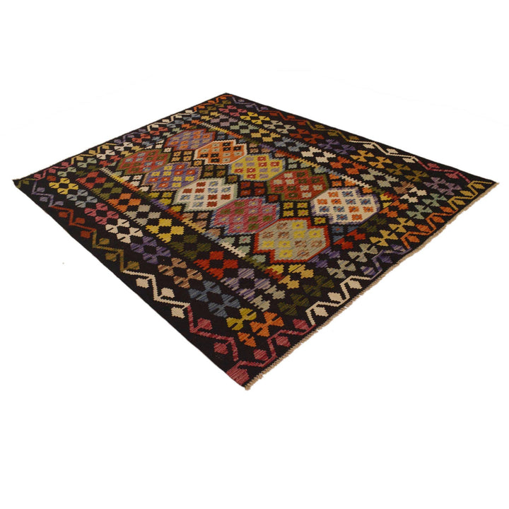 Colorful Flat-Weave Wool Kilim 5' 2" x 6' 7" - No. AL81861