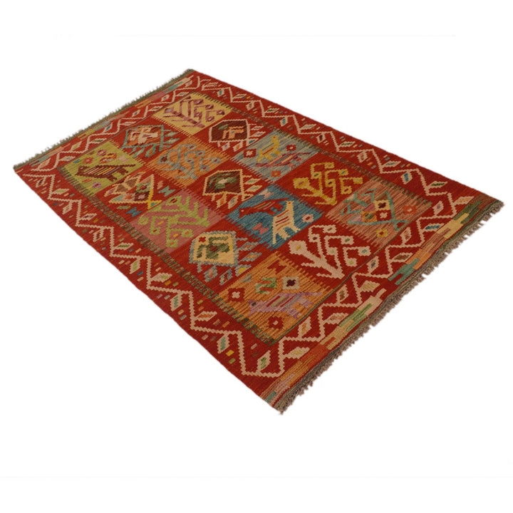 Colorful Flat-Weave Wool Kilim 3' 0" x 4' 10" - No. AL99102