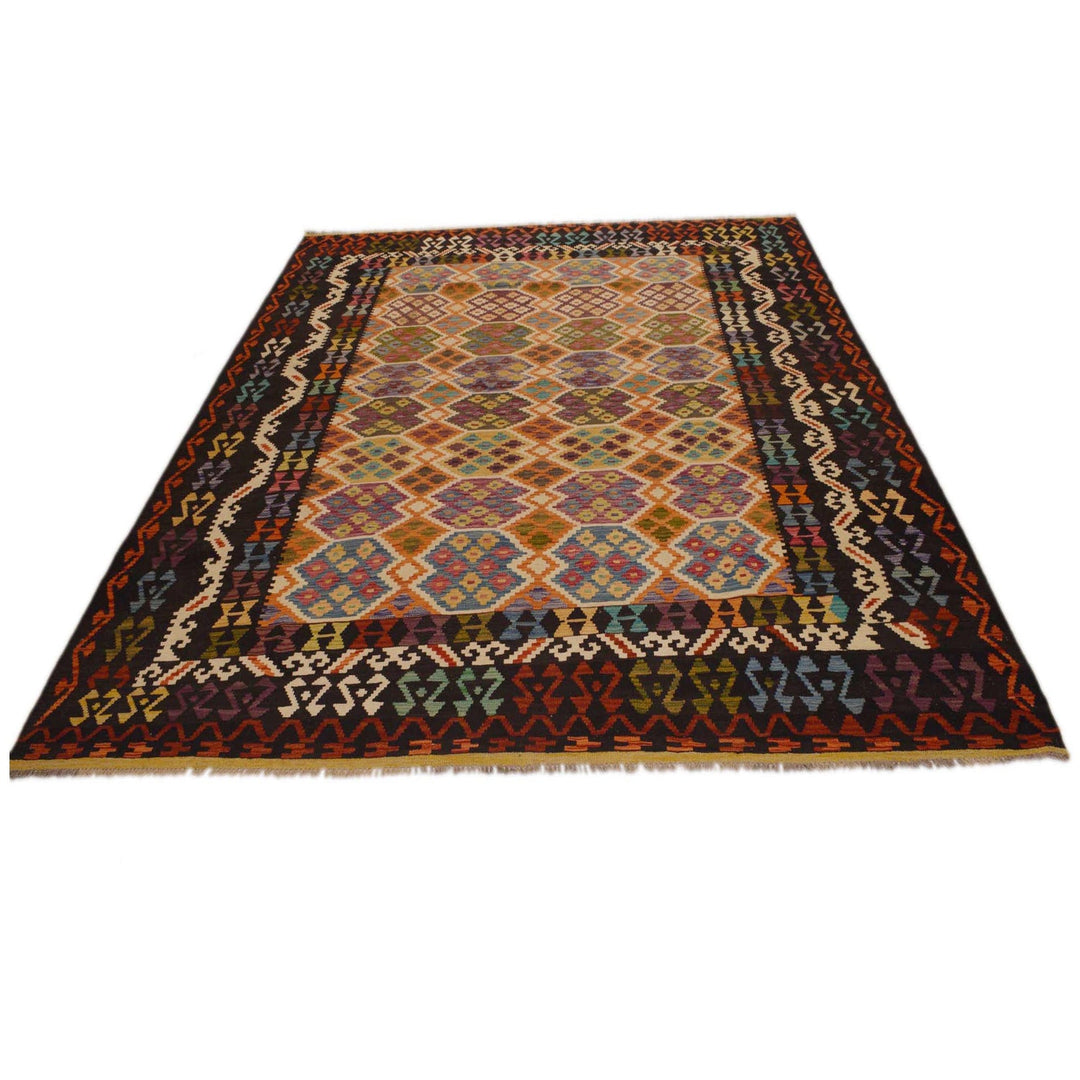 Colorful Flat-Weave Wool Kilim 8' 4" x 9' 9" - No. AL74808