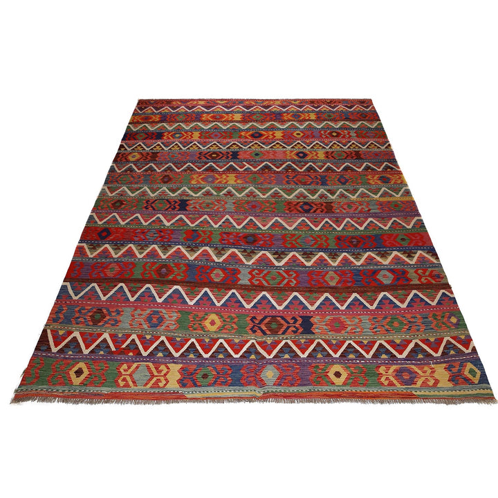 Colorful Flat-Weave Wool Kilim 9' 8" x 12' 9" - No. AL38371