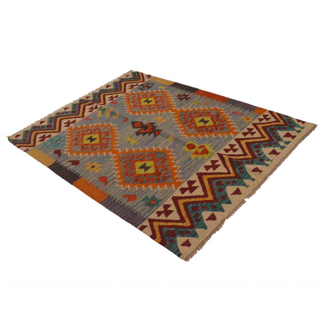 Handmade Turkish Design Wool Kilim 4' 3" x 5' 7" - No. AL66350