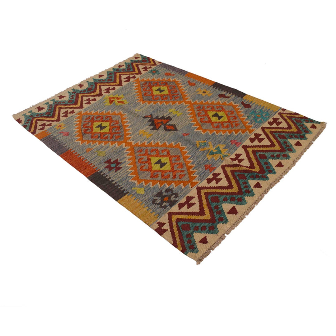 Handmade Turkish Design Wool Kilim 4' 3" x 5' 7" - No. AL66350