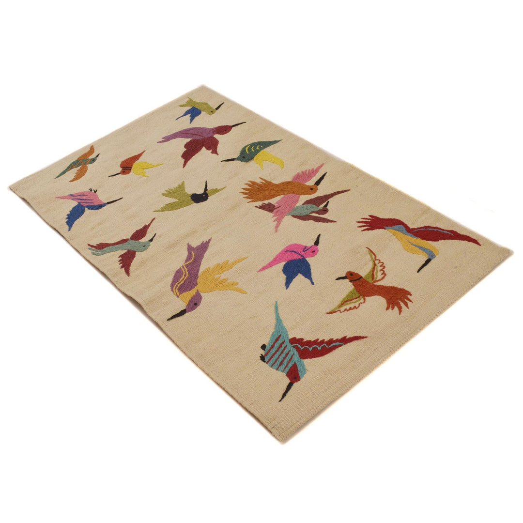 Beige Color Embroidery Flat Weave Kilim 2' 5" x 4' 0" - No. AL12073