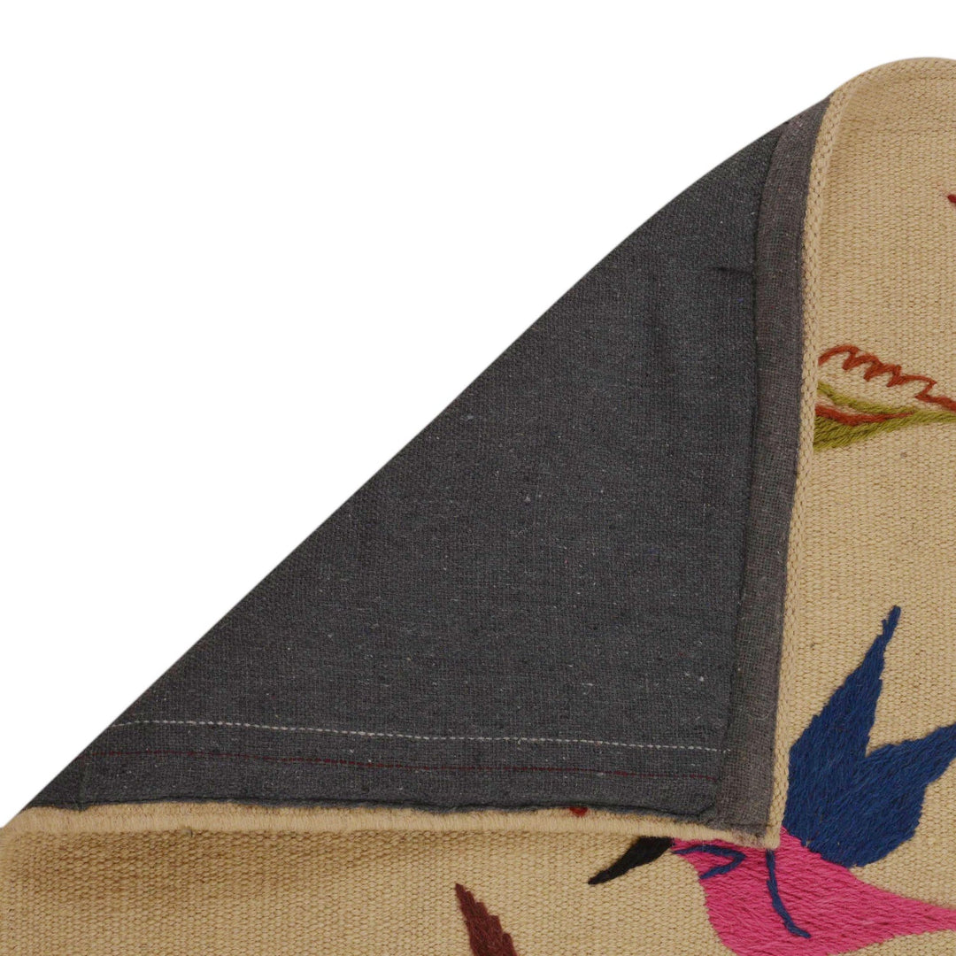 Beige Color Embroidery Flat Weave Kilim 2' 5" x 4' 0" - No. AL12073