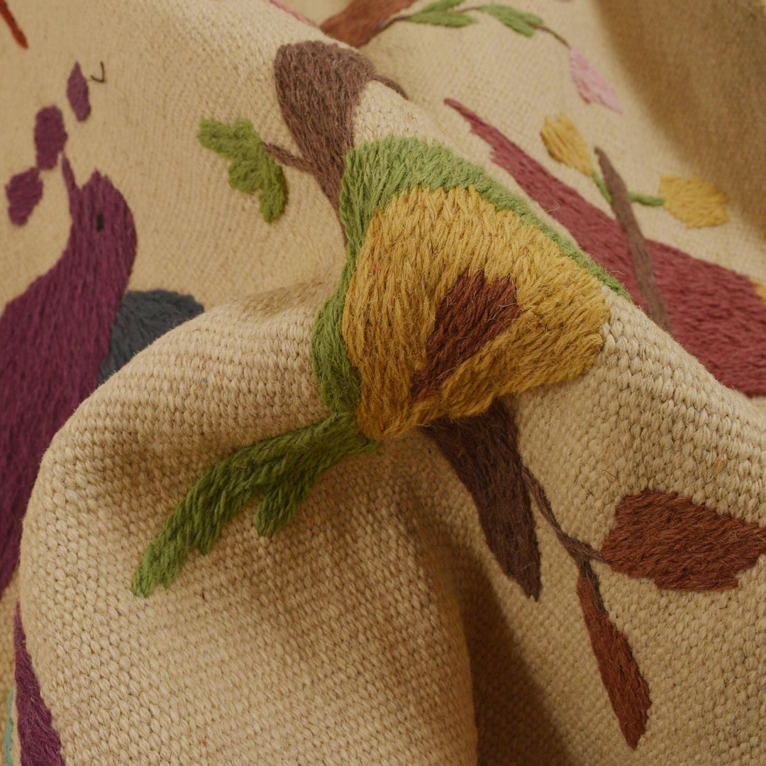 Beige Embroidery Flat Weave Kilim 2' 5" x 4' 0" - No. AL22632