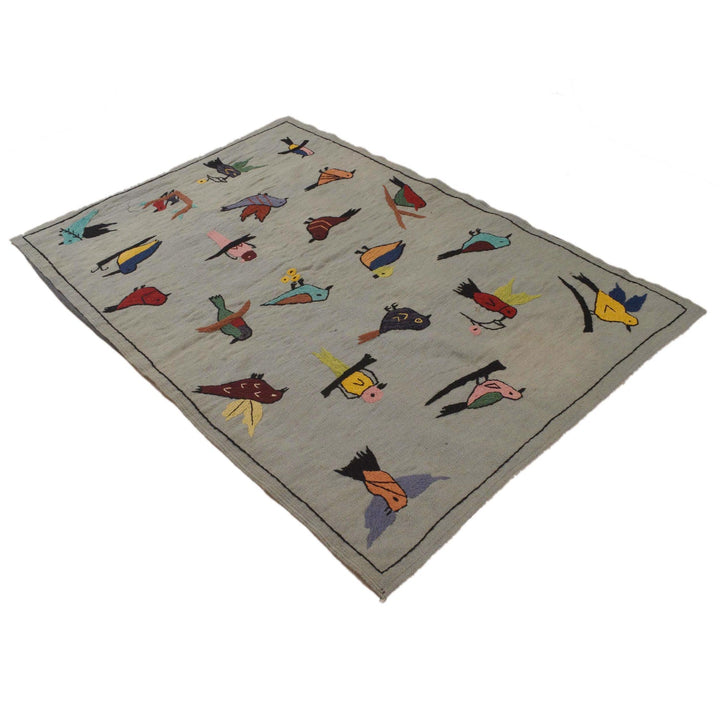 Gray Color Embroidery Flat Weave Kilim 3' 11" x 5' 9" - No. AL66633