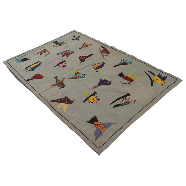 Gray Color Embroidery Flat Weave Kilim 3' 11" x 5' 9" - No. AL66633