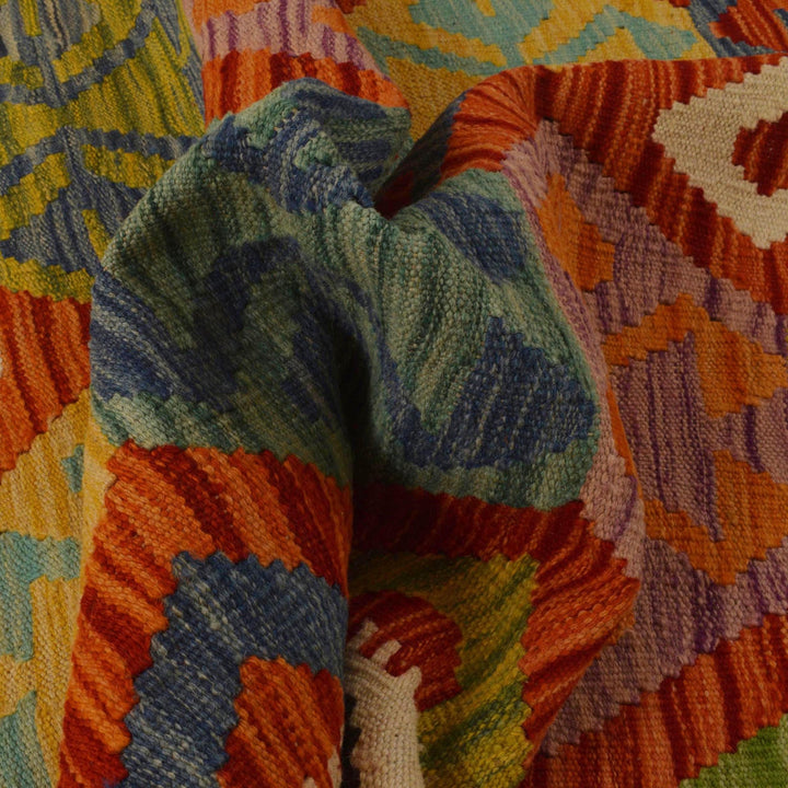 Multi Color ful Flat-Weave Wool Kilim 3' 5" x 5' 1" - No. AL51295