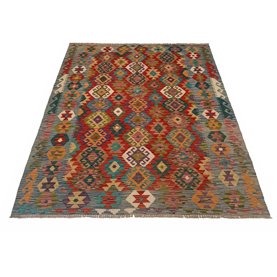 Handmade Turkish Design Wool Kilim 4' 11" x 6' 5" - No. AL16812