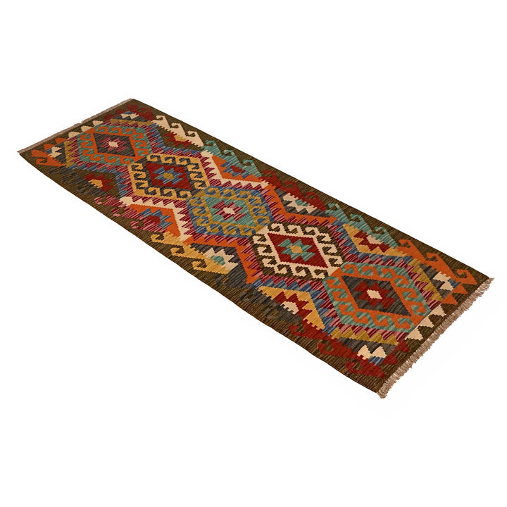 Afghan Vegetable Kilim Runner 1' 10" x 6' 4" Flat-Weave close-up