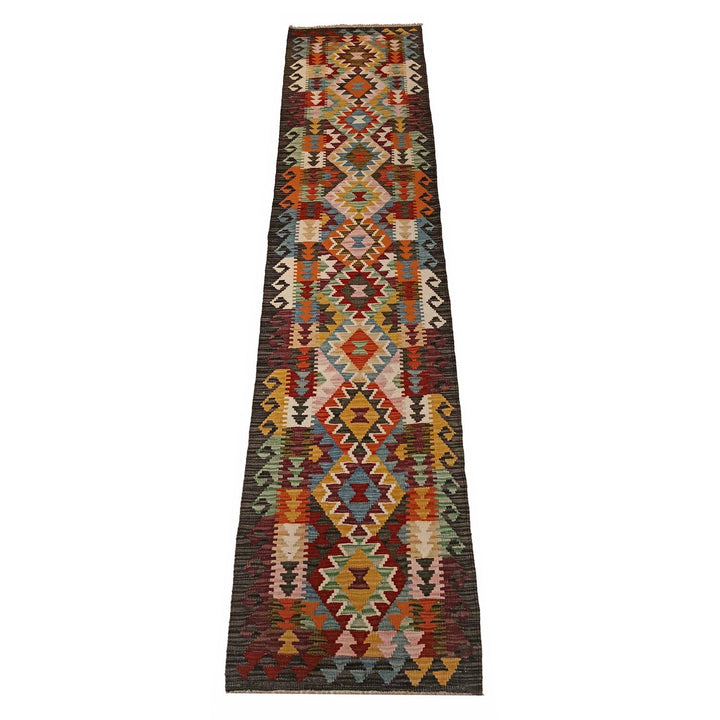 Hand Woven Wool Kelim Runner 1' 10" x 9' 5" - No. AL27365