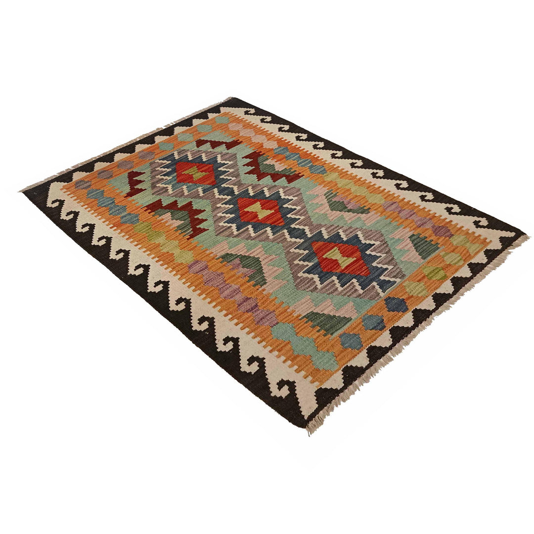 Afghan Vegetable Kilim Rug 2' 7" x 4' 4" Flat-Weave close-up