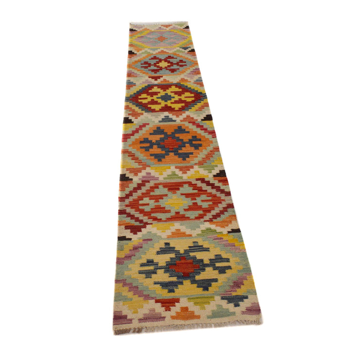 Afghan Vegetable Kelim Runner 1' 7" x 9' 8" Flat-Weave detail