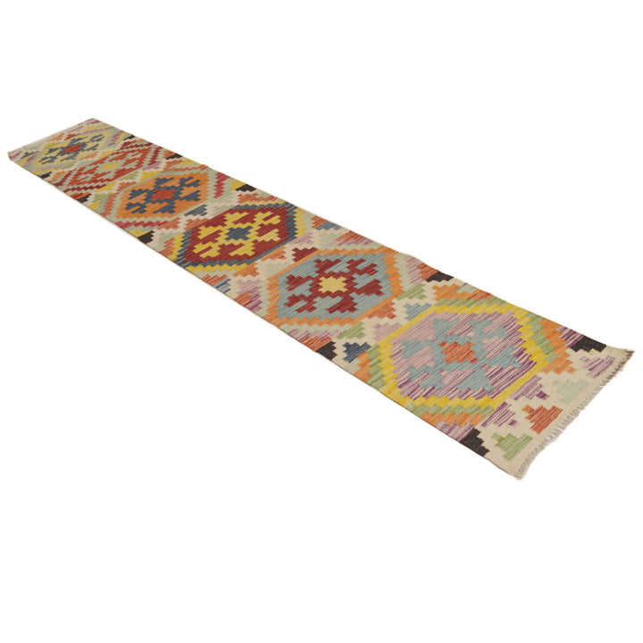 Afghan Vegetable Kelim Runner 1' 7" x 9' 8" Flat-Weave close-up