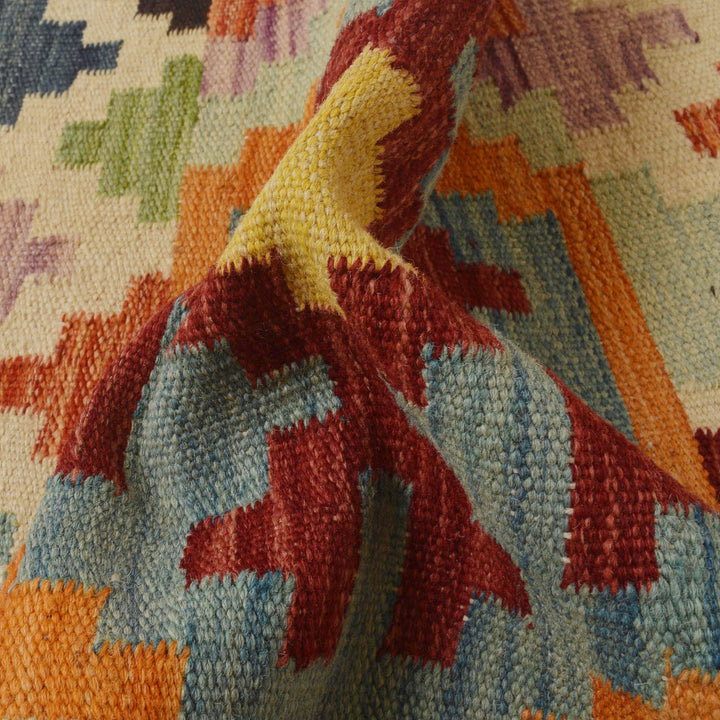 Afghan Vegetable Kelim Runner 1' 7" x 9' 8" Flat-Weave reverse