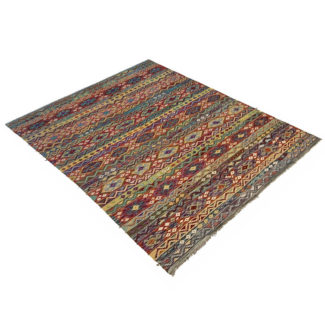 Afghan Kilim Rug 7' 11" x 11' 3" Flat-Weave close-up