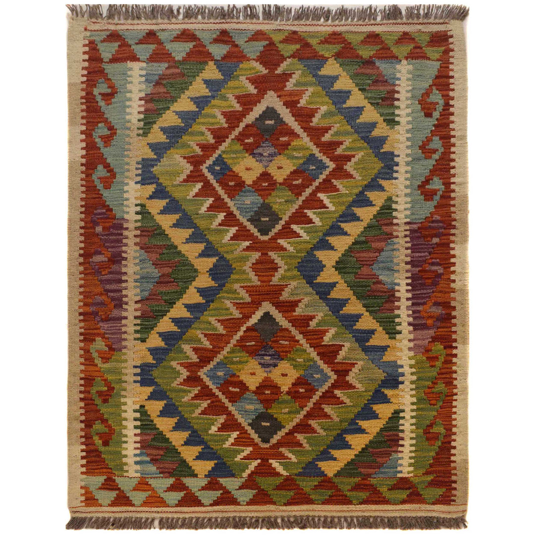 Afghan Vegetable Kilim Rug 2' 11" x 3' 11" Flat-Weave