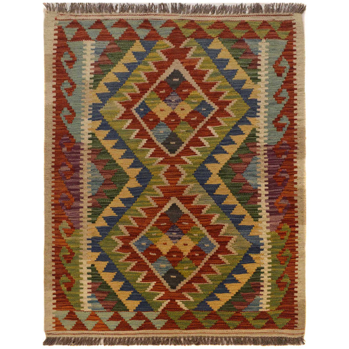 Afghan Vegetable Kilim Rug 2' 11" x 3' 11" Flat-Weave