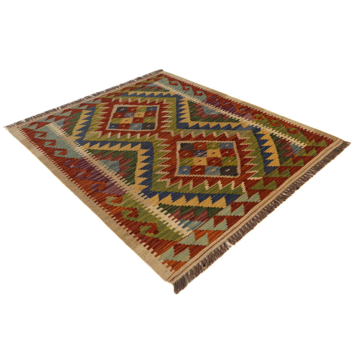 Afghan Vegetable Kilim Rug 2' 11" x 3' 11" Flat-Weave close-up