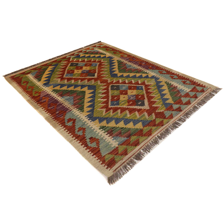 Afghan Vegetable Kilim Rug 2' 11" x 3' 11" Flat-Weave pattern
