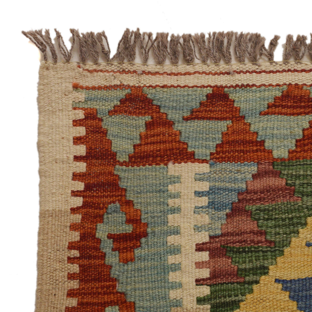 Afghan Vegetable Kilim Rug 2' 11" x 3' 11" Flat-Weave border