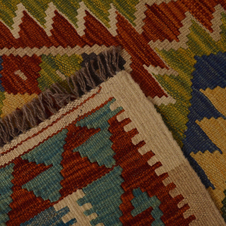 Afghan Vegetable Kilim Rug 2' 11" x 3' 11" Flat-Weave field