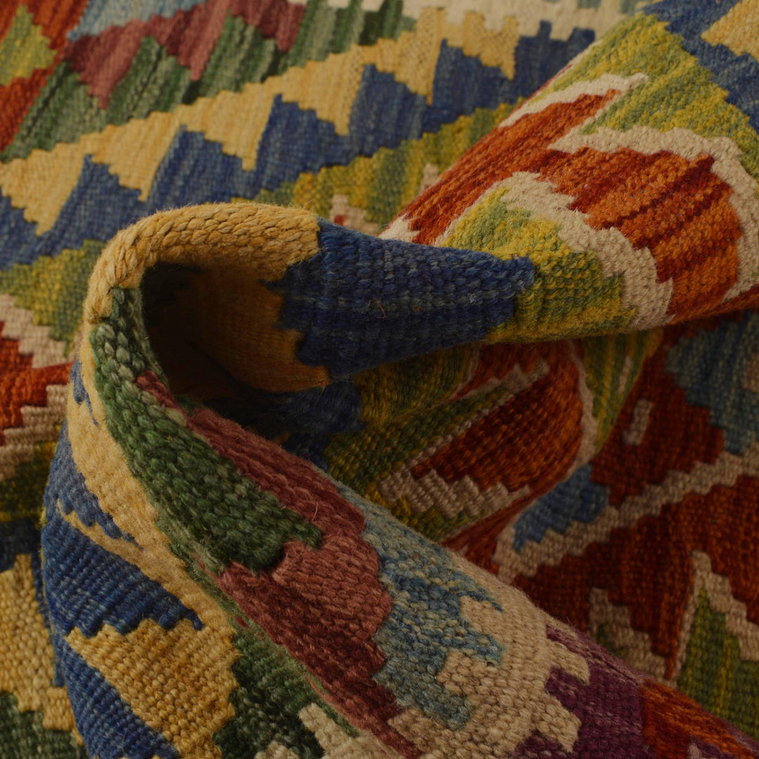 Afghan Vegetable Kilim Rug 2' 11" x 3' 11" Flat-Weave reverse