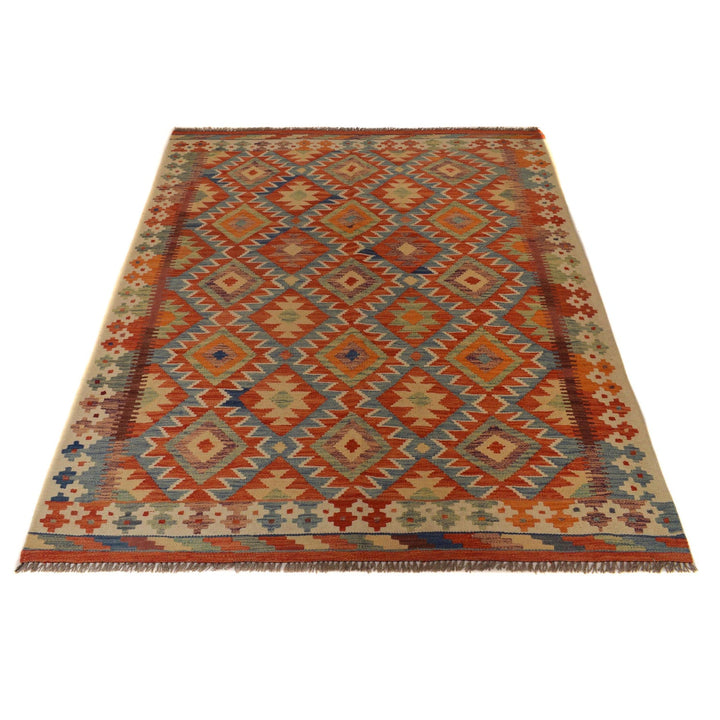 Handmade Turkish Design Wool Kilim 5' 2" x 6' 8" - No. AL38331