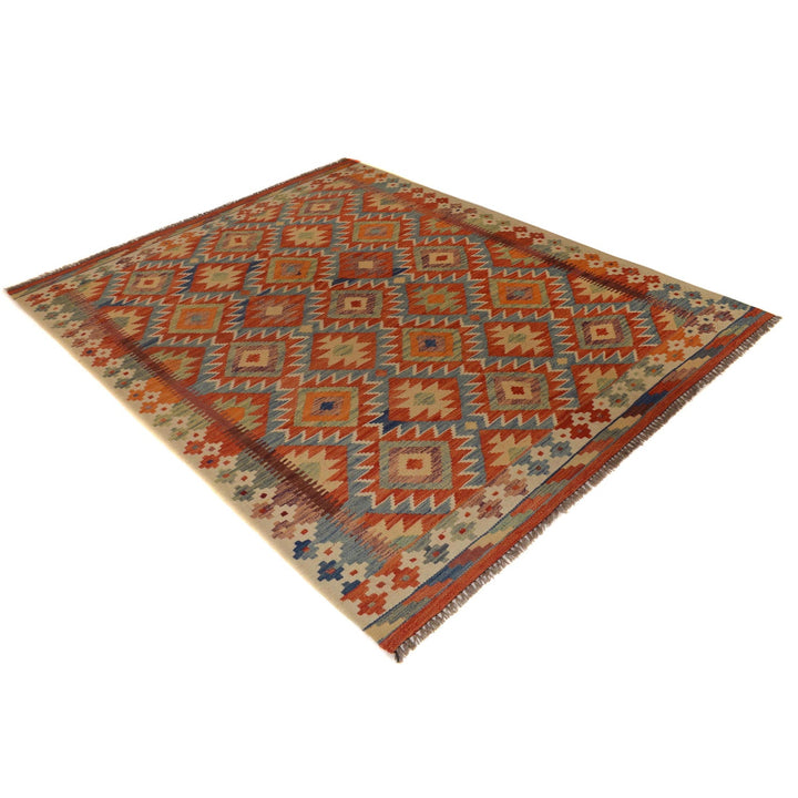 Handmade Turkish Design Wool Kilim 5' 2" x 6' 8" - No. AL38331