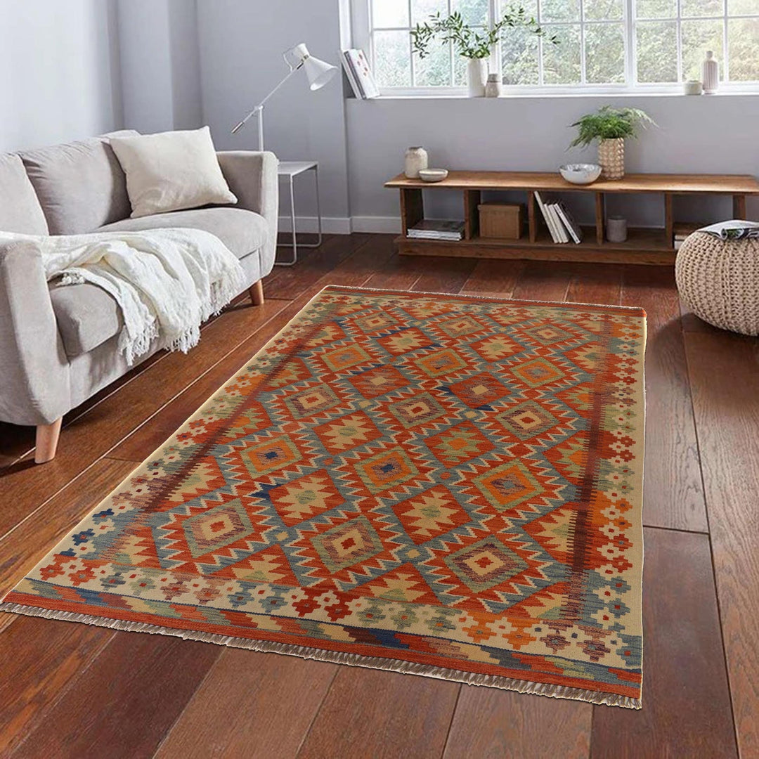 Handmade Turkish Design Wool Kilim 5' 2" x 6' 8" - No. AL38331