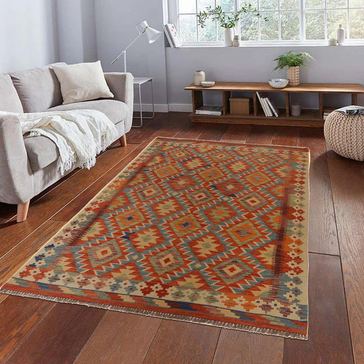 Handmade Turkish Design Wool Kilim 5' 2" x 6' 8" - No. AL38331