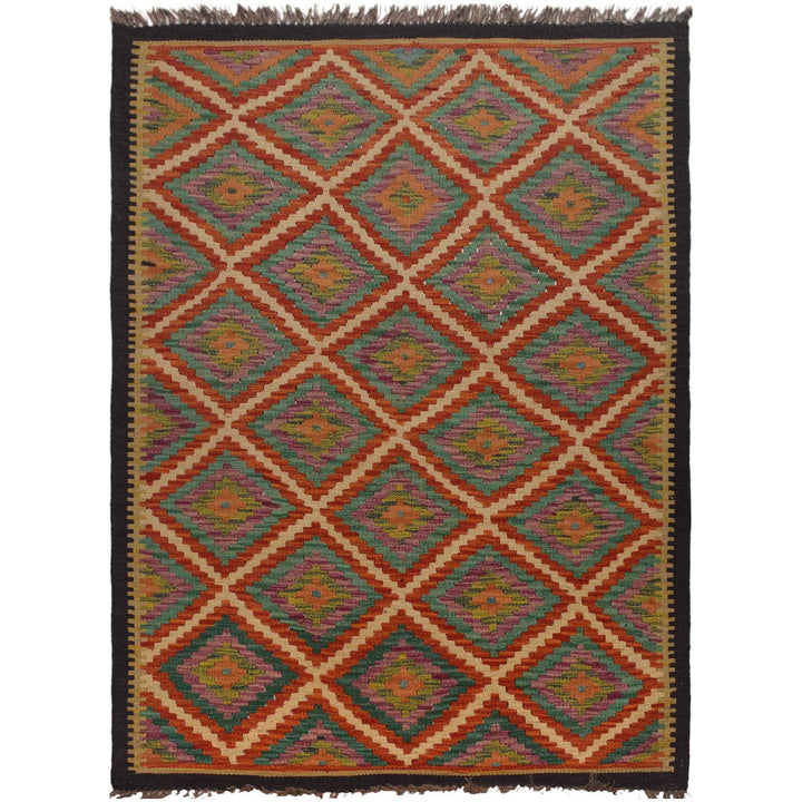 Hand Woven Wool Kelim 3' 4" x 4' 8" - No. AL27006