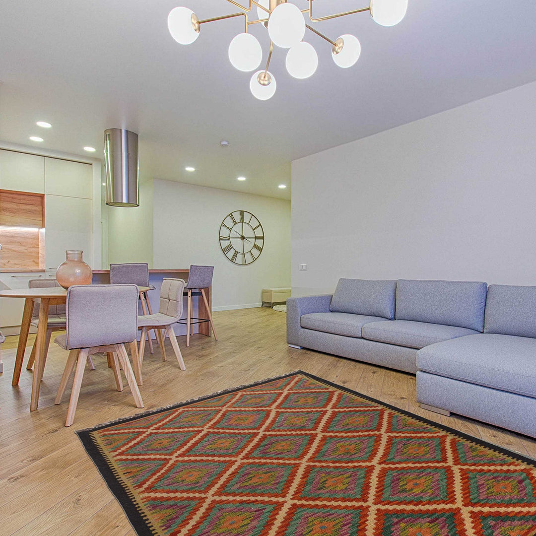 Hand Woven Wool Kelim 3' 4" x 4' 8" - No. AL27006