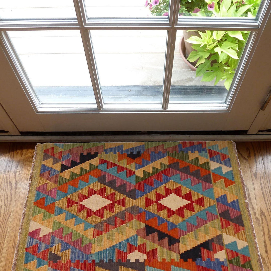 Hand Woven Wool Kelim 2' 2" x 3' 3" - No. AL37947