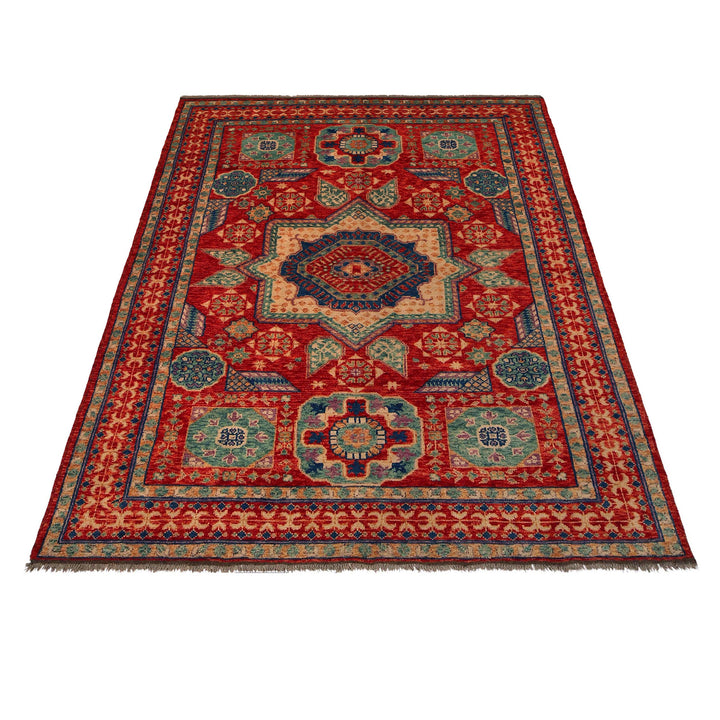 Red Afghan Shirazi Rug 6'7" x 9'7" Hand-Knotted detail