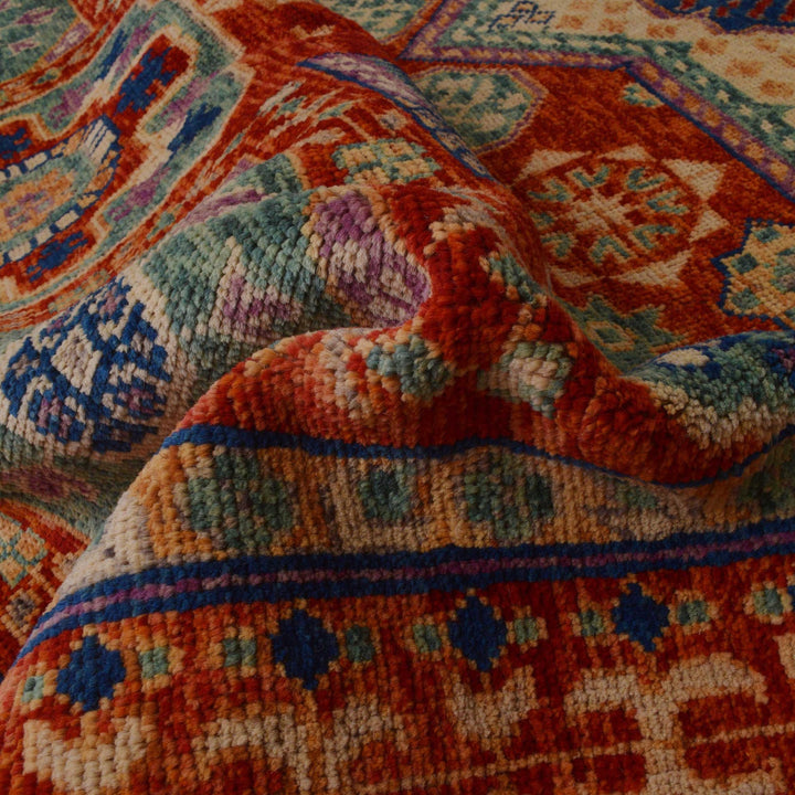 Red Afghan Shirazi Rug 6' 7" x 9' 7" Hand-Knotted reverse