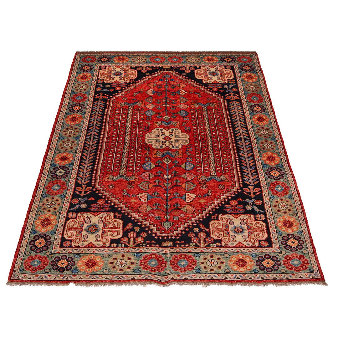 Red Afghan Shirazi Rug 6'5" x 9'6" Hand-Knotted detail